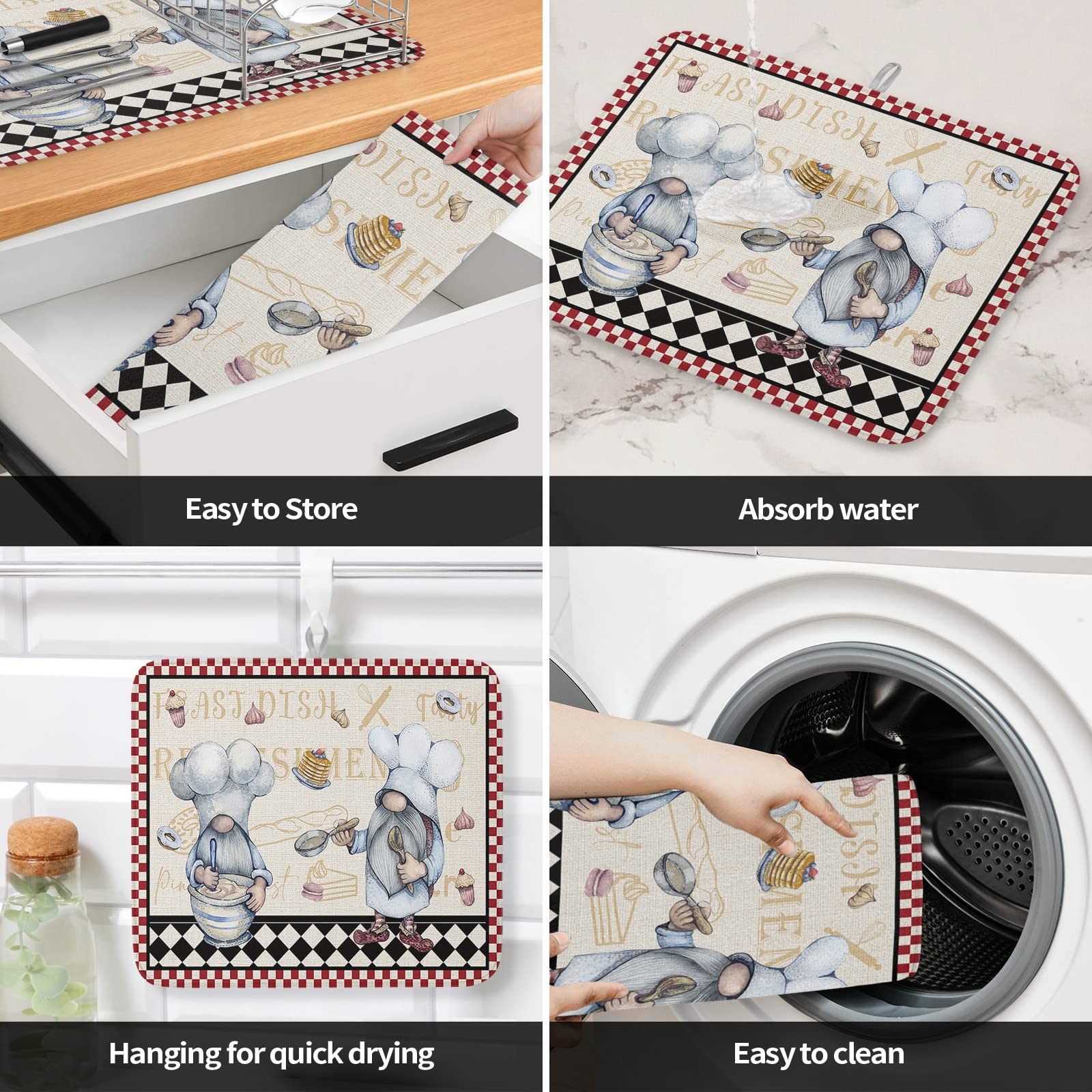 Fat Chef Kitchen Decor Checkered Dish Drying Mat - 16