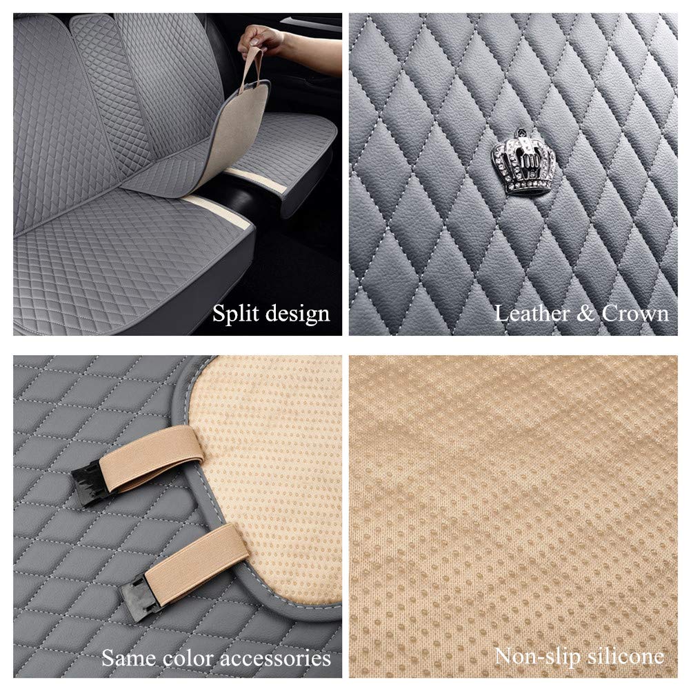 Premium Universal Leather Car Seat Covers with Crown Design - Airbag Compatible Front & Rear Set for Sedans, SUVs & Trucks (Light Gray) | Perfect for Daily Commutes, Road Trips & Protecting Your Vehicle's Interior