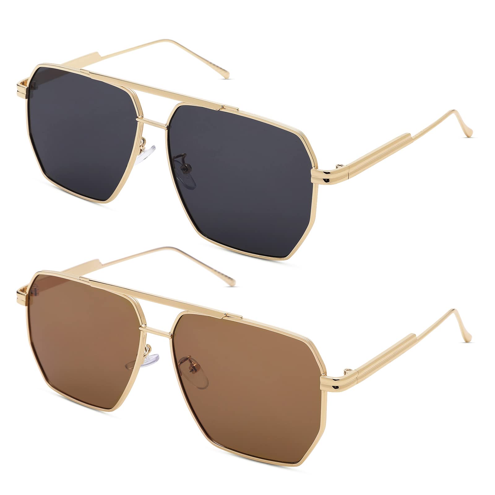 Retro Oversized Square Sunglasses for Women & Men - Vintage Polarized UV400 Protection - Classic Large Metal Frame Shades - Perfect for Driving, Beach & Outdoor Activities