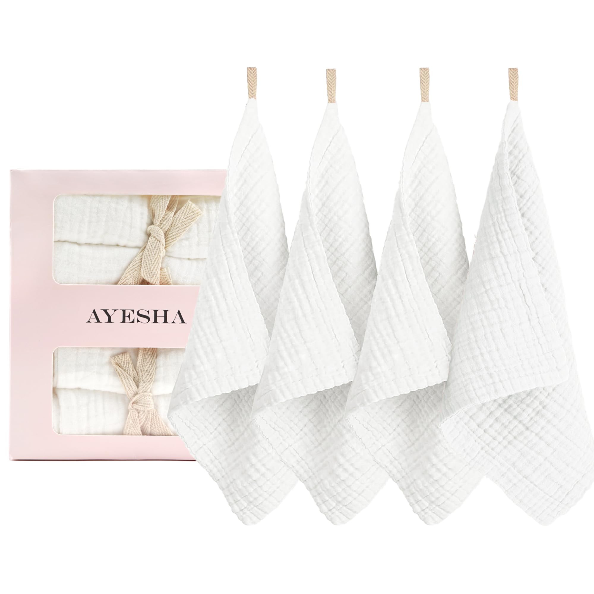 Ayesha 4-Pack Soft Makeup Remover Washcloths - Reusable Cotton Face Towels for Gentle Cleansing & Skin Care | Perfect for Daily Facial Cleansing, Makeup Removal & Travel
