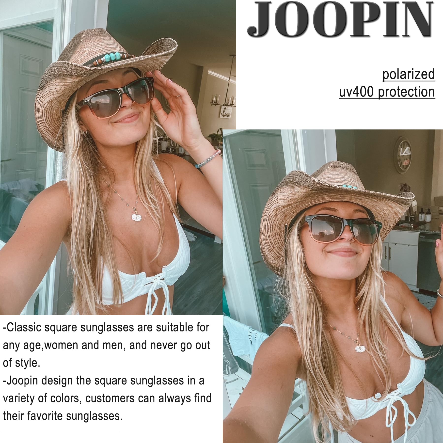 Joopin Square Polarized Sunglasses for Men & Women - 100% UV Protection, Trendy Designer Shades for Driving, Beach & Outdoor Activities