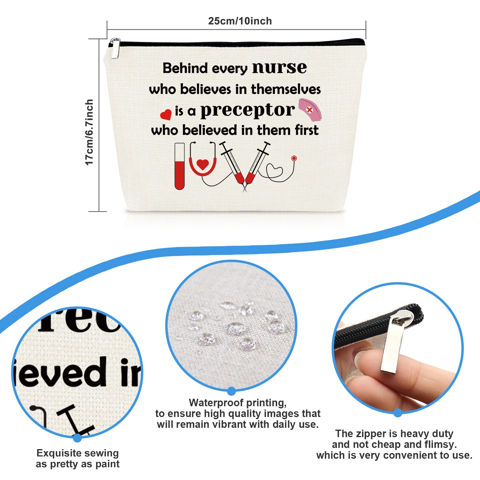 Nurse Preceptor Gift - Cosmetic Makeup Bag for RN Instructors & Teachers | Thank You Appreciation Present for Graduation, Christmas, Birthday & Nurses Week | Travel Toiletry Pouch with Zipper | Perfect for Clinical Shifts, Hospital Duty & Vacation Essentials