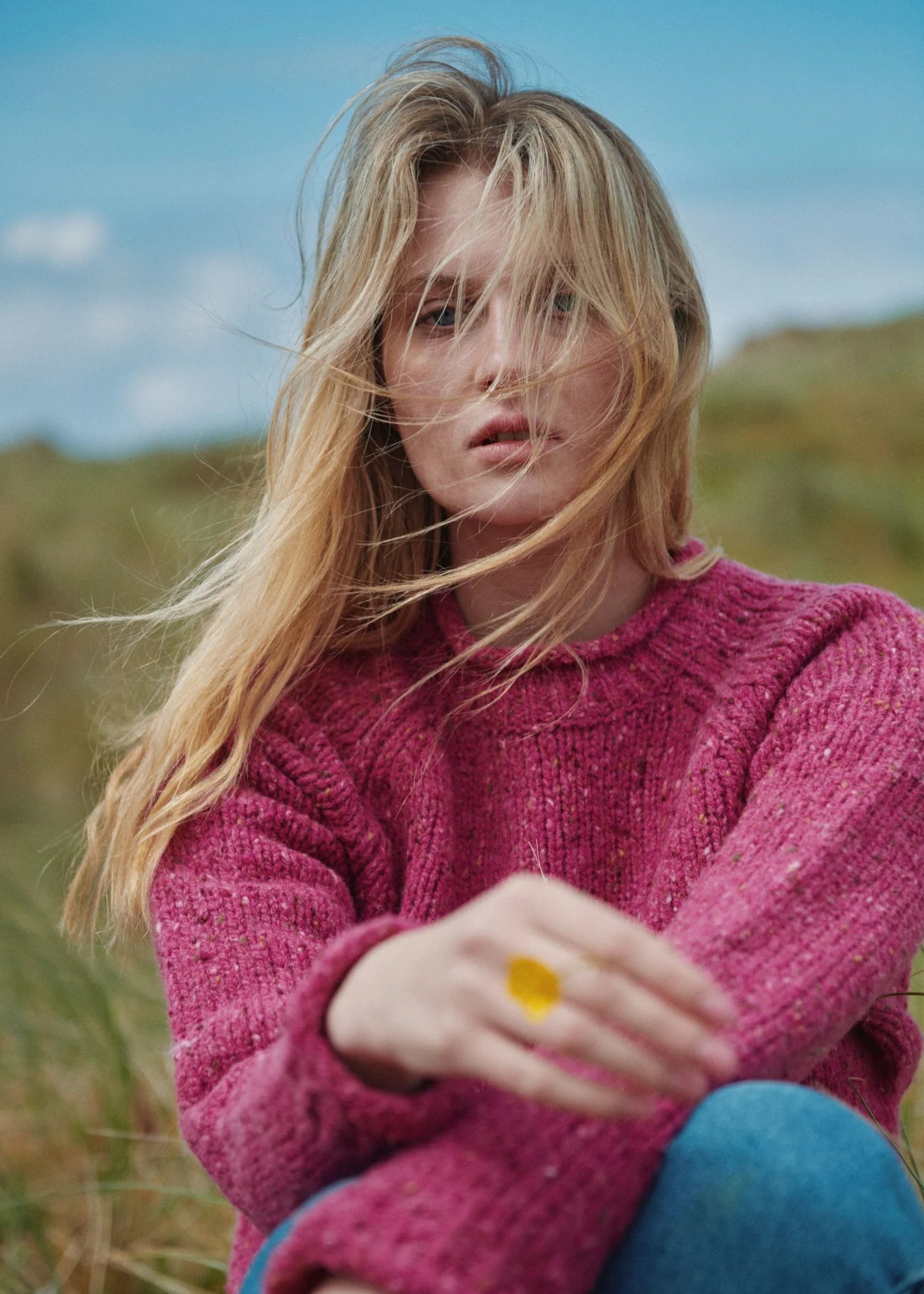 Women's Donegal Roll Neck Sweater - Soft Knit Cable Pullover in Light Pink | Cozy Winter Wear for Office, Date Night & Casual Outings