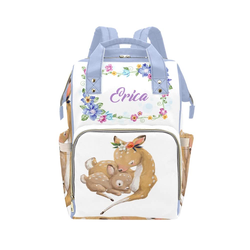 Personalized Name Diaper Bag Tote - Custom Waterproof Nursing Backpack for Moms | Mother Deer with Kid Design | Perfect for Travel, Outdoor & Baby Care Essentials