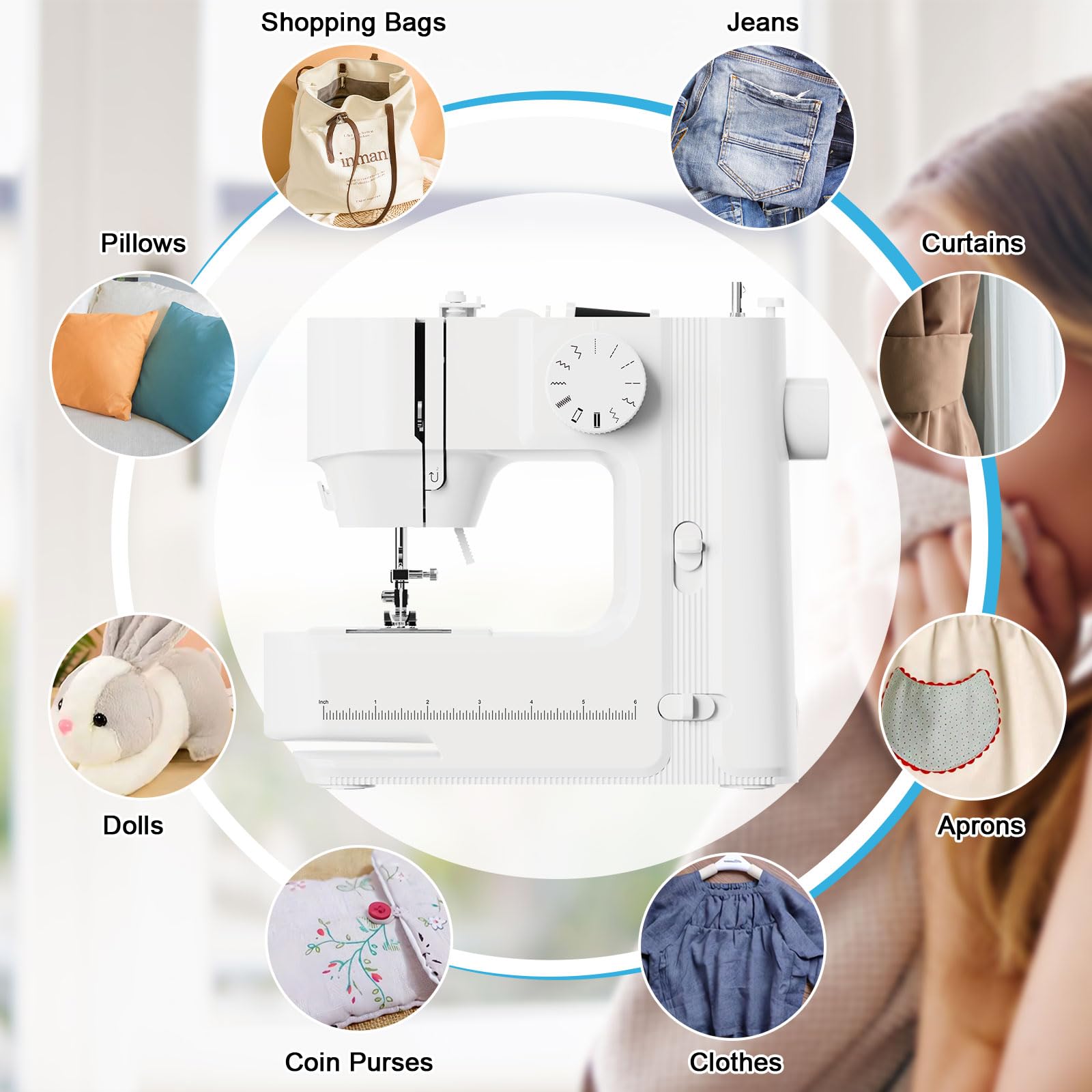 **Beginner Sewing Machine with Light - 12 Stitch Mini Sewing Machine, 2-Speed Adjustable, Forward & Reverse Knob - Easy to Use for Clothes, Fabrics, DIY Projects - Perfect for Home Tailoring & Crafting (White)**