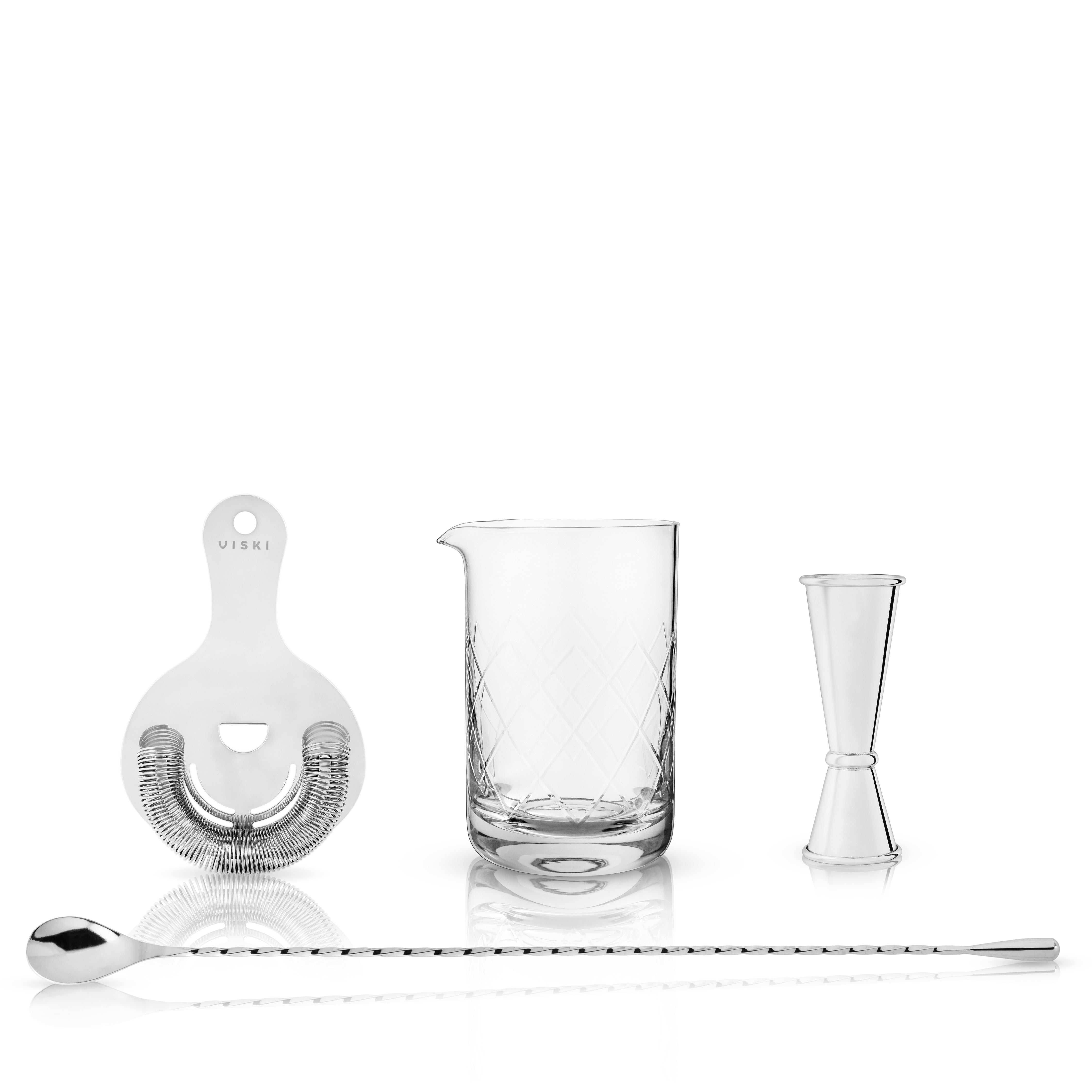 4-Piece Harrison Barware Set - Cocktail Shaker, Jigger, Strainer & Spoon - Perfect for Home Bars, Parties & Mixology Enthusiasts