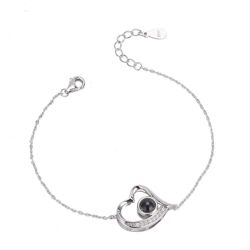 Personalized Name & Photo Projection Bracelet or Anklet - 925 Sterling Silver Love Jewelry with 