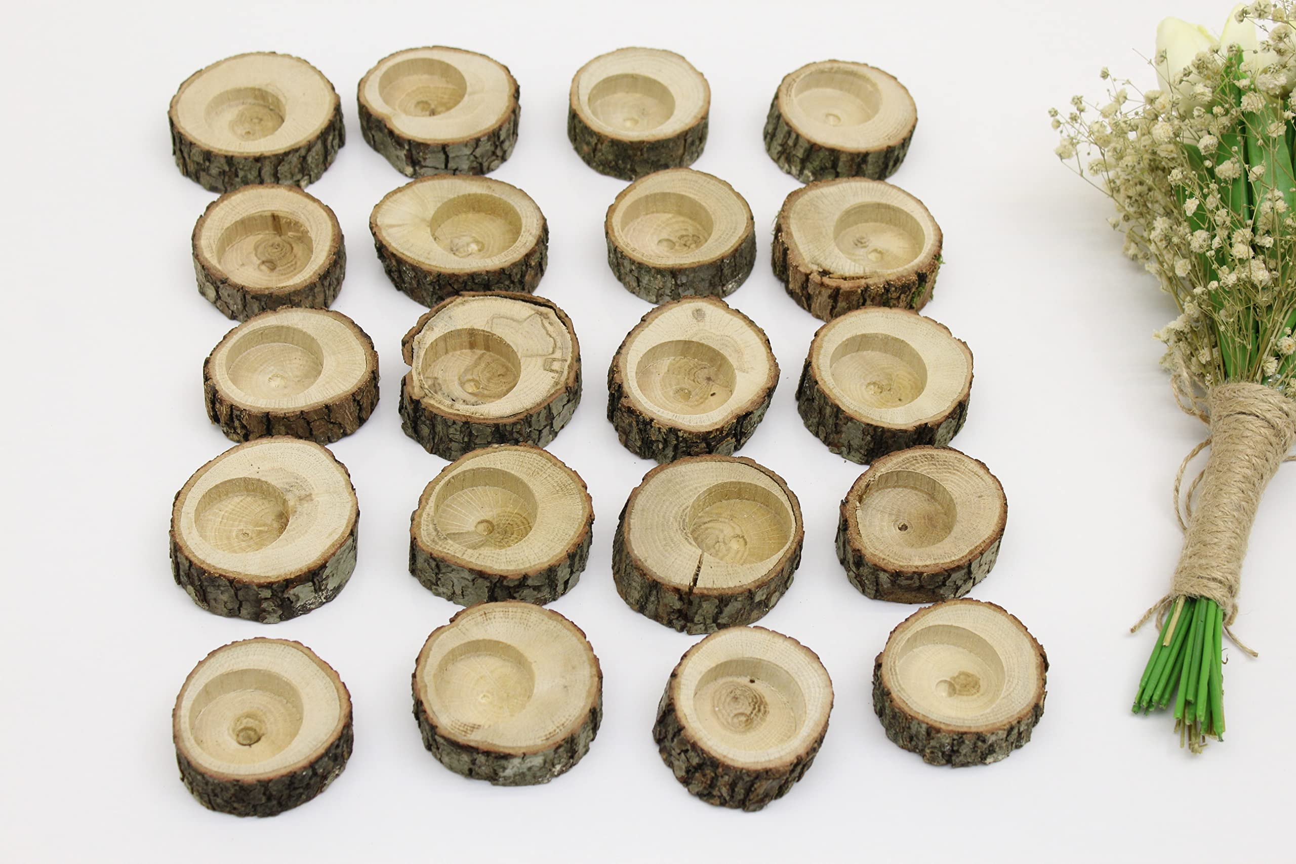 50 Pcs Wooden Tealight Candle Holders - Rustic Log Candle Holders for Wedding Centerpieces, Party Decor & Home Decor - Perfect for Weddings, Christmas, Thanksgiving & Romantic Ambiance