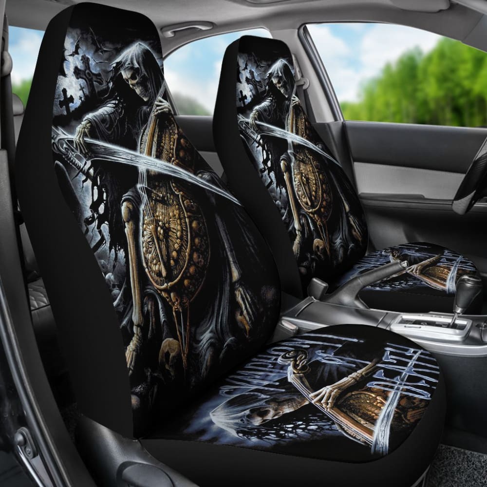 2 Pcs Grim Reaper Skull Girl Car Seat Covers - Gothic Horror Decor for Halloween, Cosplay & Car Accessories - Perfect for Themed Parties, Haunted Houses & Dark Aesthetic Vehicles