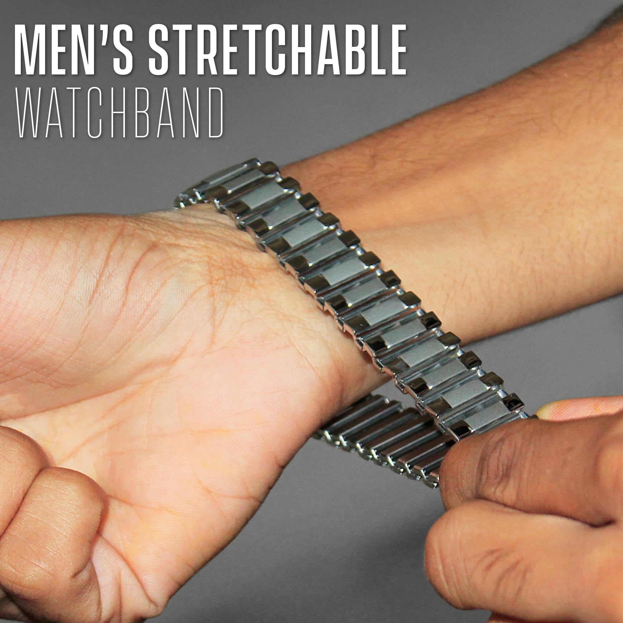 Premium Stainless Steel Expansion Watch Band - Adjustable Stretch Wristband for Men & Women - Flexible Replacement Strap for Regular & Smart Watches - Squeeze Lock Ends for Secure Fit - Ideal for Daily Wear, Workouts & Formal Occasions