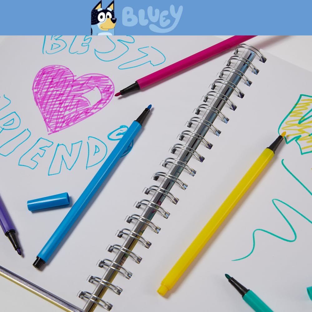 Bluey Sketchbook for Kids with Washable Markers - 86 Blank Pages Spiral Bound Drawing Notebook | Creative Art Supplies for Children | Perfect for School, Travel & Birthday Gifts