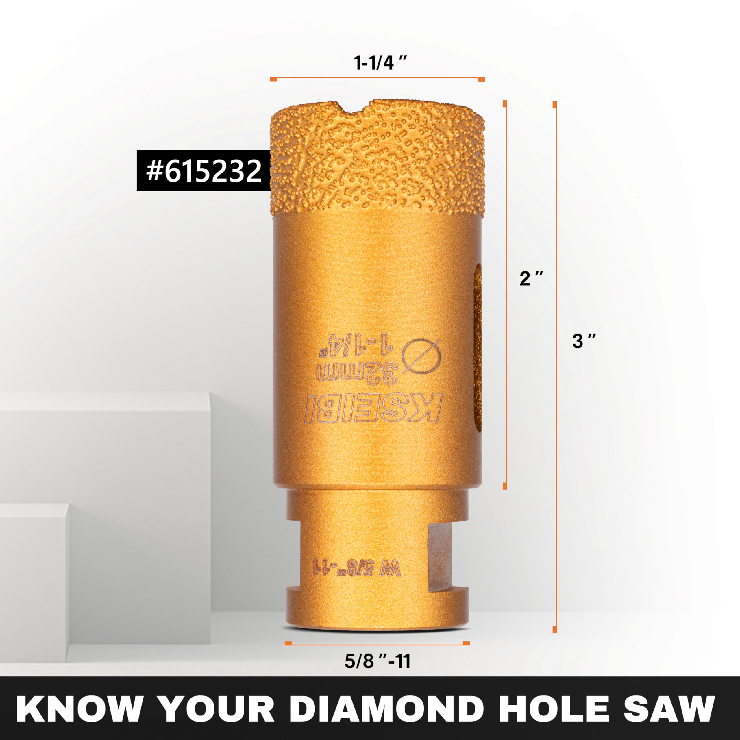 KSEIBI 615232 1-1/4 Inch (32mm) Diamond Hole Saw - Premium Diamond Core Drill Bit for Porcelain, Ceramic, Granite, Brick & Marble - Dry Cutting with 5/8