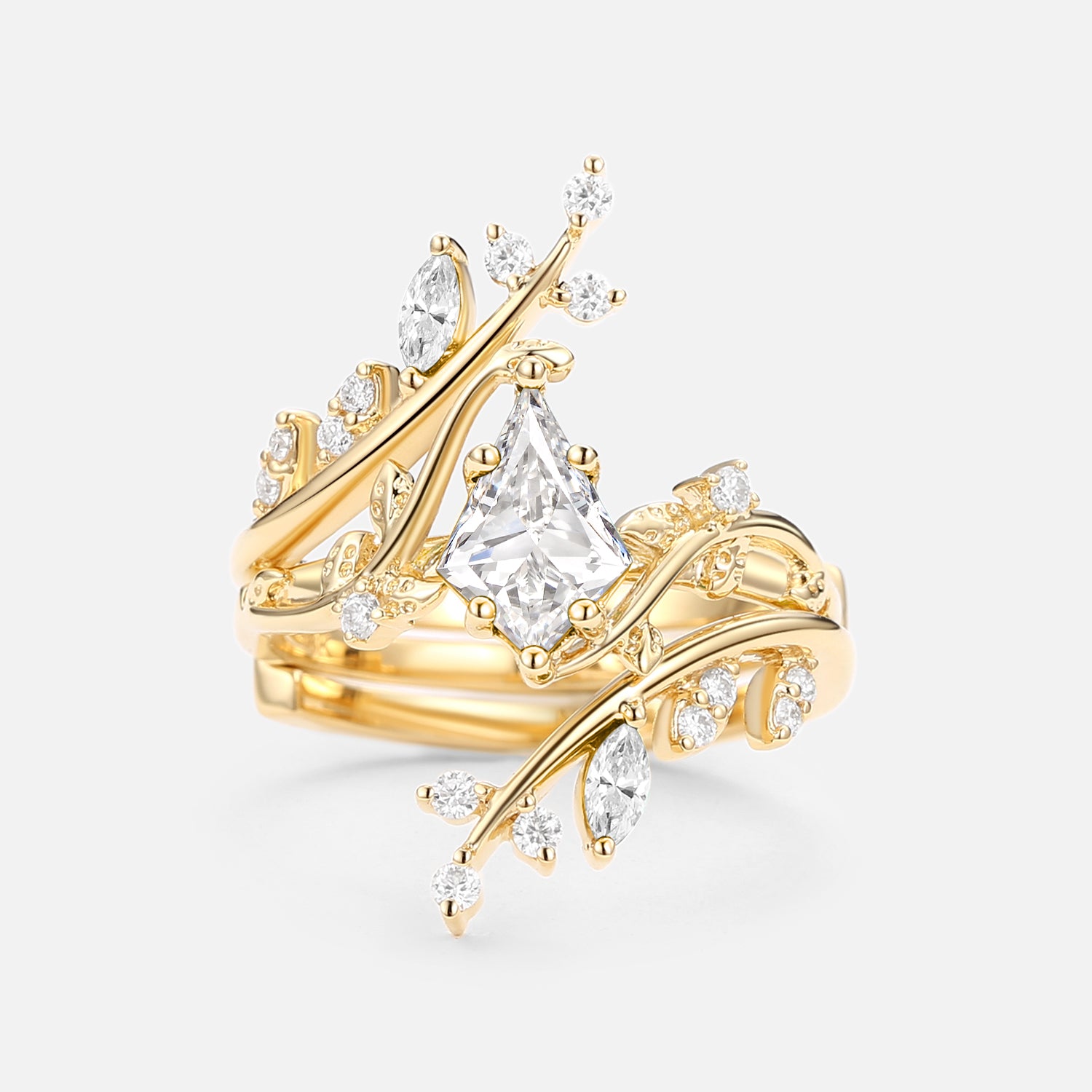 Lab Grown Diamond Leaf Ring Set - 2 Piece Elegant Cage Design Jewelry for Women | Perfect for Weddings, Anniversaries & Special Occasions