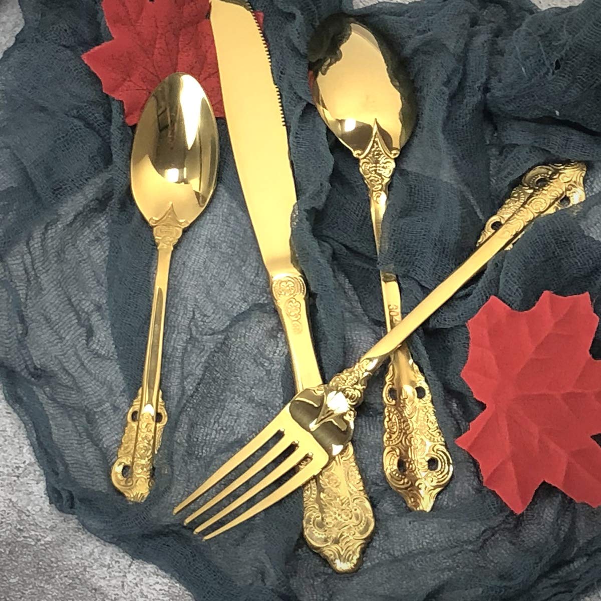 Premium Gugrida 4-Piece 304 Stainless Steel Flatware Set - Gold & Silver Mirror Finish Cutlery for Home, Restaurant, Wedding & Party - Dishwasher Safe Utensils - Perfect for Fine Dining, Gifts & Special Occasions