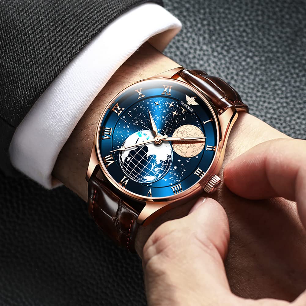 OUPINKE Men's Skeleton Automatic Mechanical Watch with Calendar, Sapphire Crystal, Tungsten Steel Case & Waterproof - Premium Dress Watch for Business, Formal Events & Everyday Wear