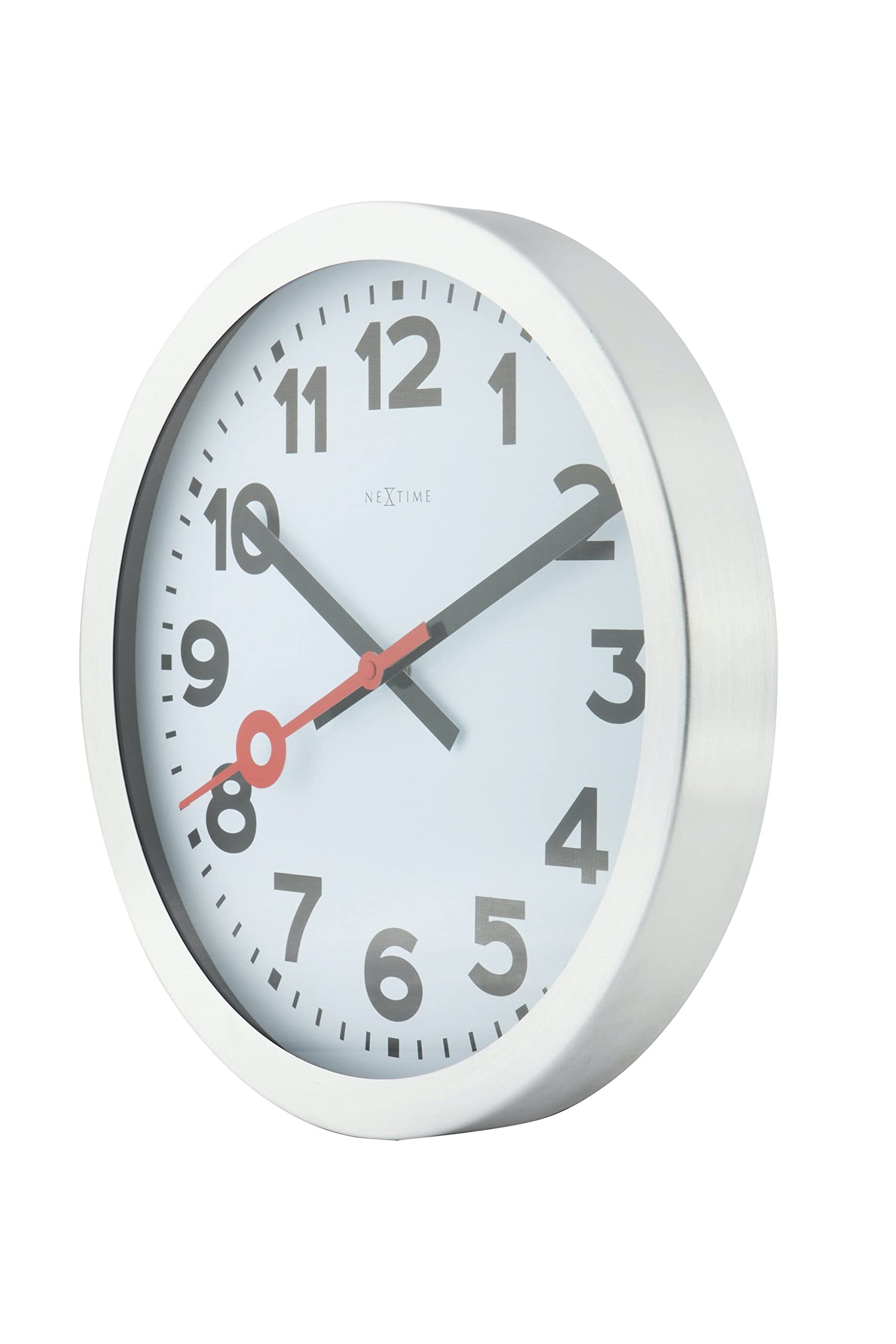 Nextime Silent Round Wall Clock - 35 cm White Modern Clock for Home, Office, or Classroom - Ultra Quiet Battery Operated Clock with Large Display