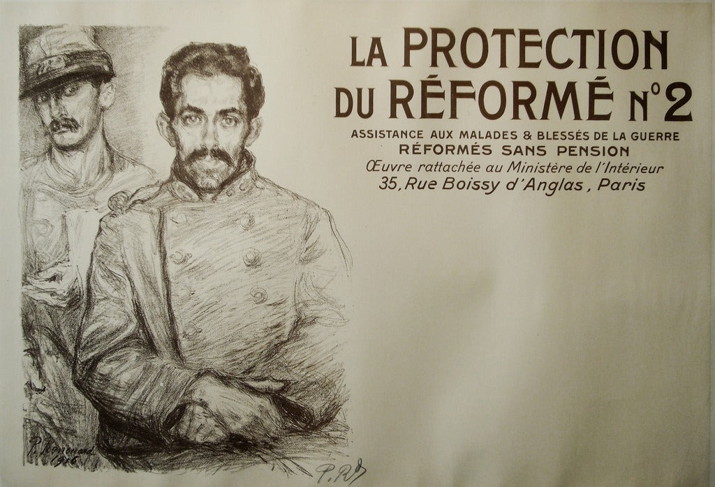 1916 Original French WWI Poster - La Protection Du Reforme - Vintage War Propaganda Art - Linen Backed for Preservation - Perfect for History Buffs & Home Decor
