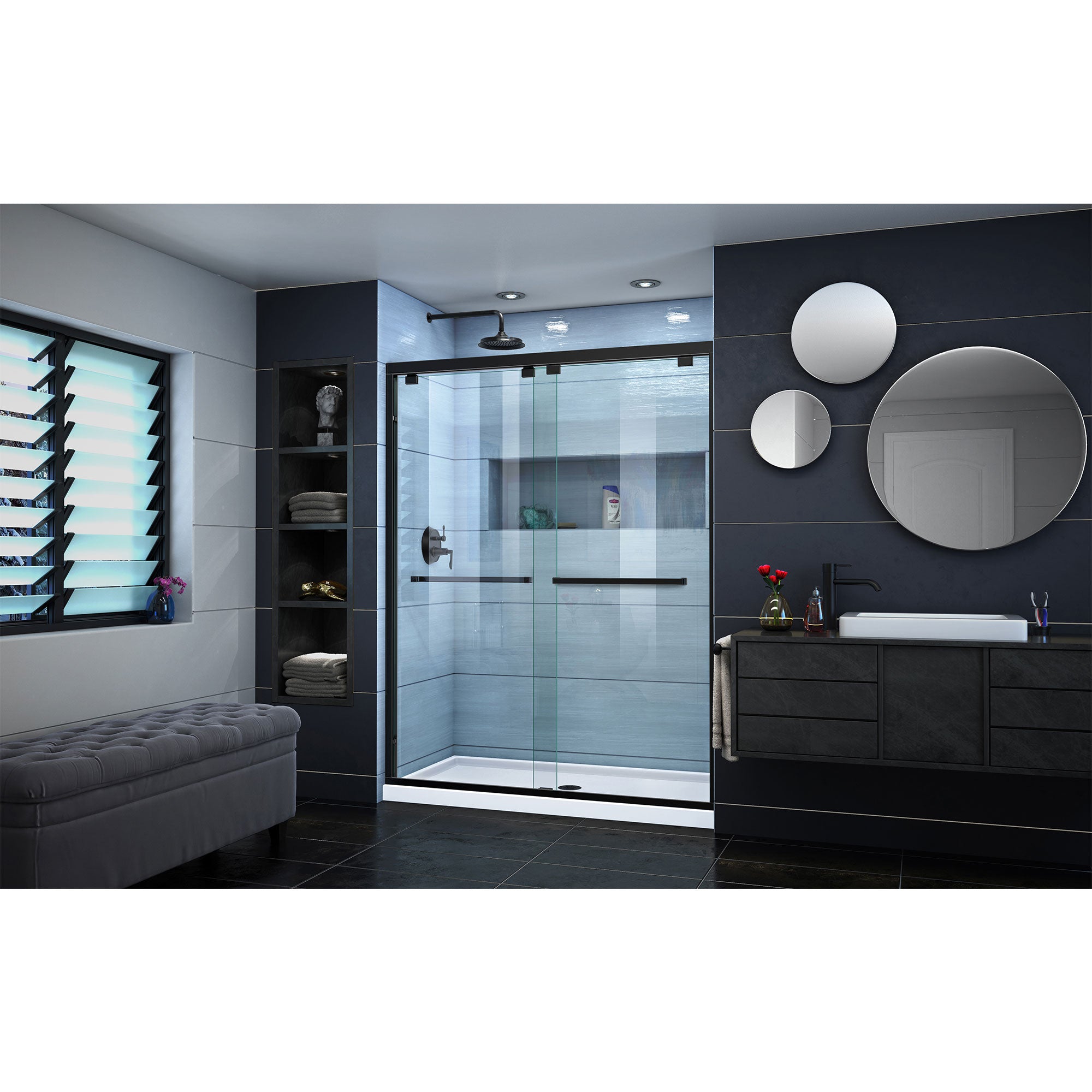 DreamLine Encore 32x54x78.75 Inch Semi-Frameless Bypass Sliding Shower Door with SlimLine Base Kit - Modern Bathroom Upgrade for Small Spaces & Walk-In Showers
