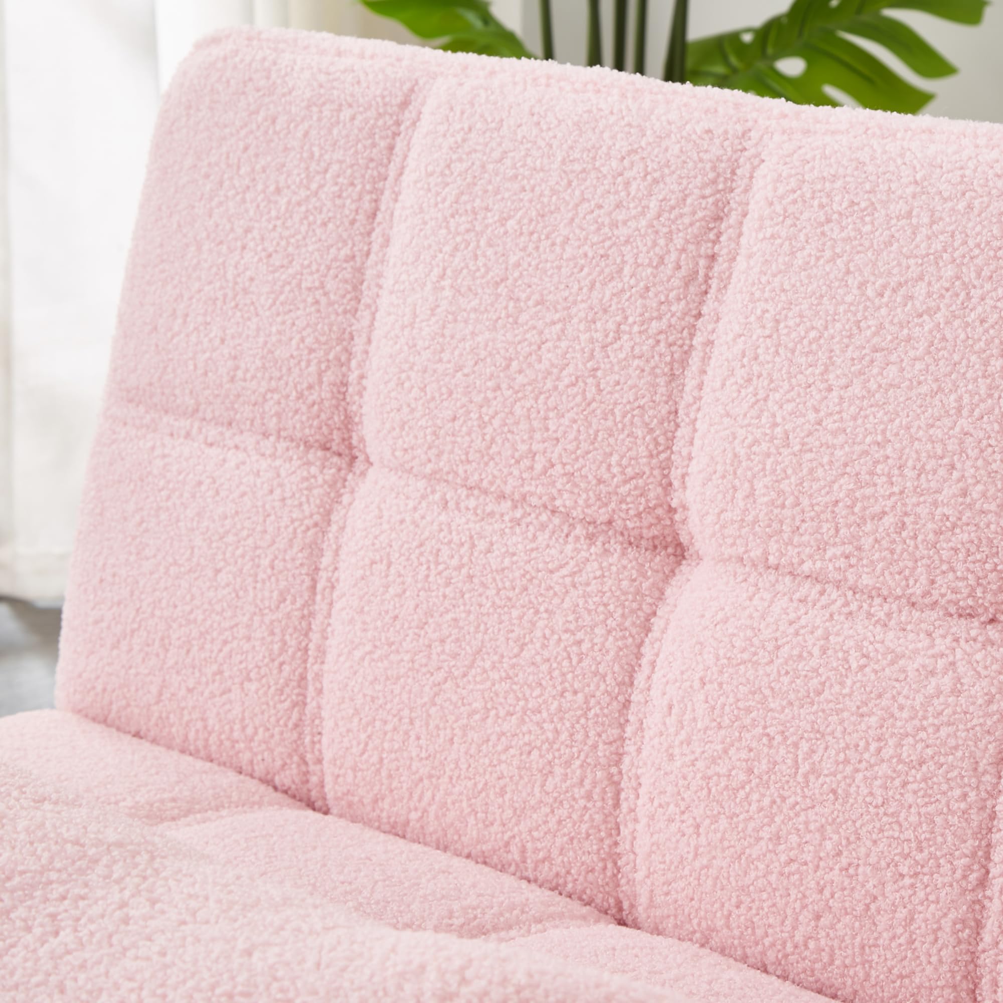 Polibi Modern Convertible Folding Sofa Bed with Adjustable Backrest - Pink Teddy Fabric Sofa Chair with Golden Legs & Toss Pillow - Perfect for Small Spaces, Guest Rooms, and Studio Apartments