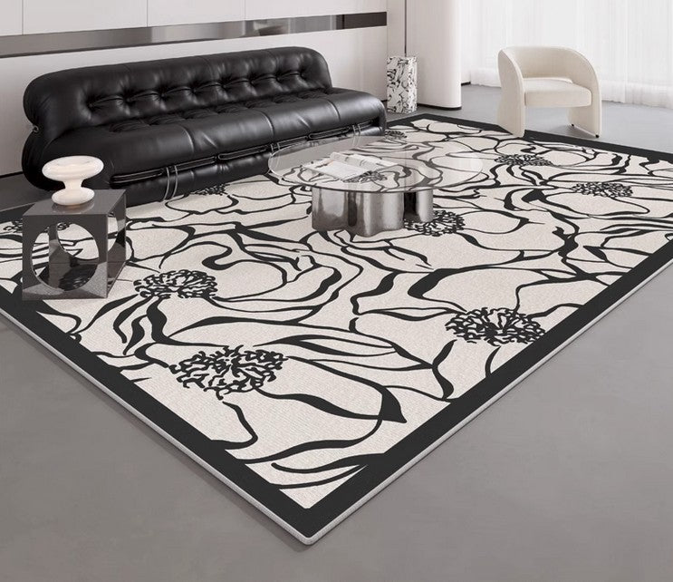 Modern Floral Abstract Area Rugs - Contemporary Non-Slip Living Room Rug, Bedside Carpet & Dining Room Floor Mat - Perfect for Home Decor, Bedroom Accent & Dining Space
