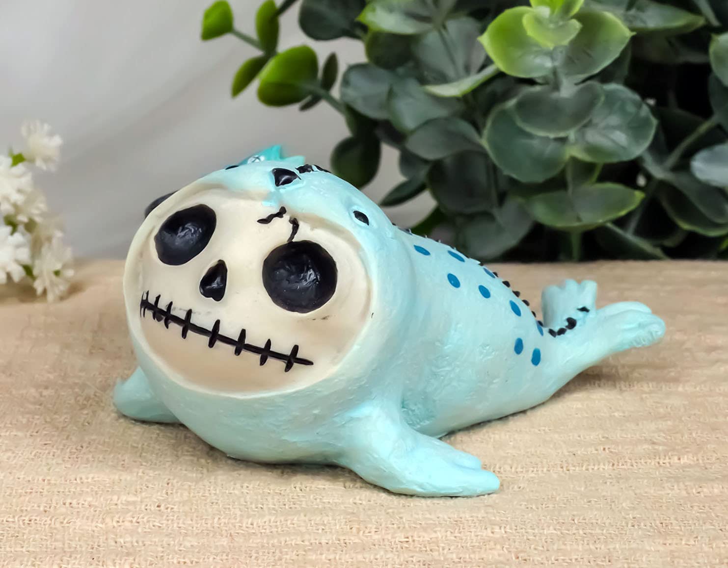 Ebros Gift Nautical Marine Furry Bones Rollie The Seal with Bucket of Fish Skeleton Monster Voodoo Costume Collectible Figurine - Halloween Decor, Macabre Home Display, Unique Gift for Horror Fans