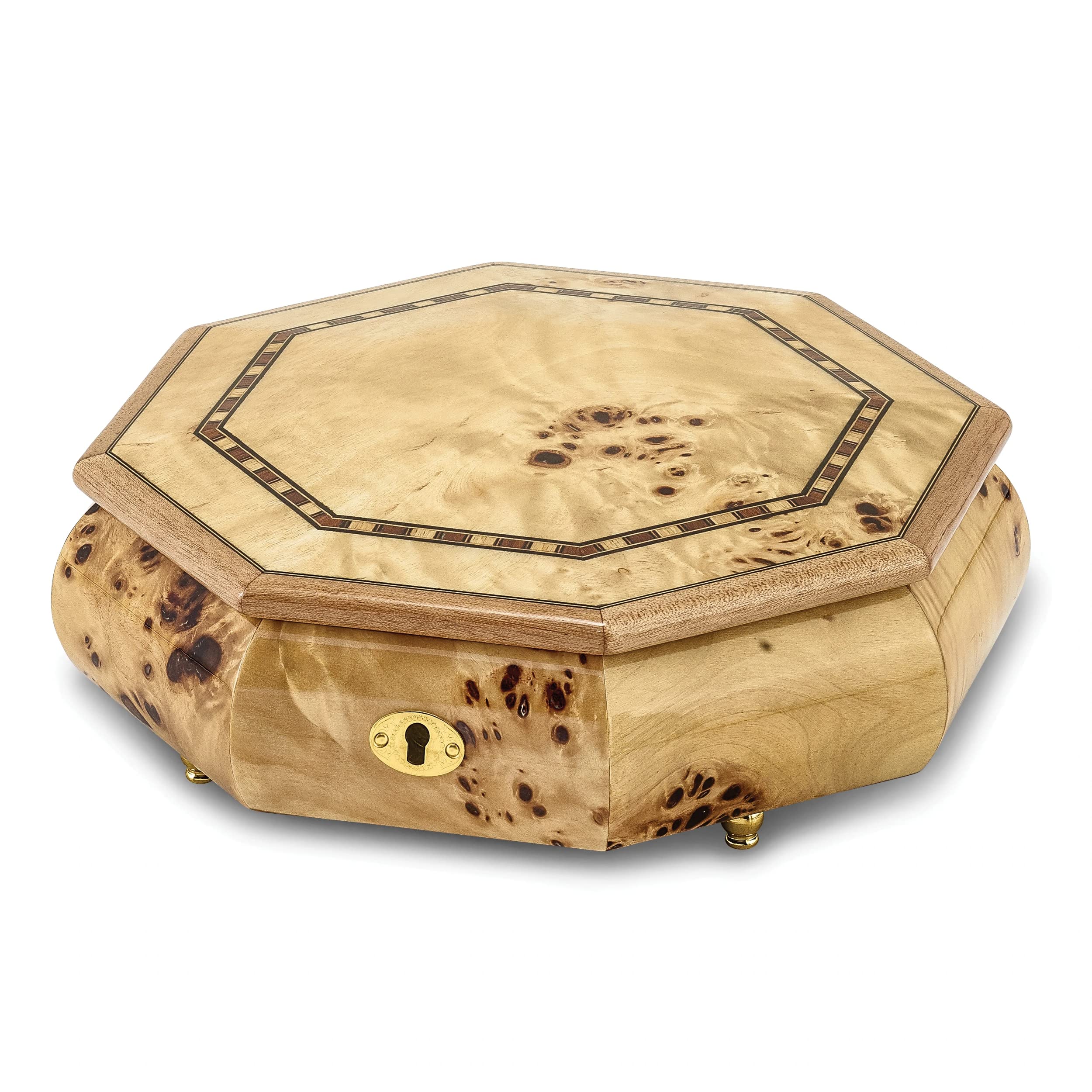 Premium Walnut Veneer Locking Octagonal Music Box - Handcrafted Wooden Jewelry Gift Box with Secure Closure - Perfect for Jewelry Storage, Wedding Gifts & Keepsake Display