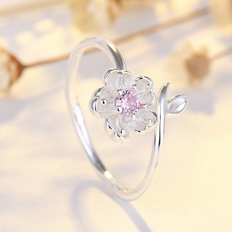 Cherry Blossom White Flower Rings for Women - Elegant Floral Jewelry Gift for Mother's Day, Wedding, Anniversary | JZ041