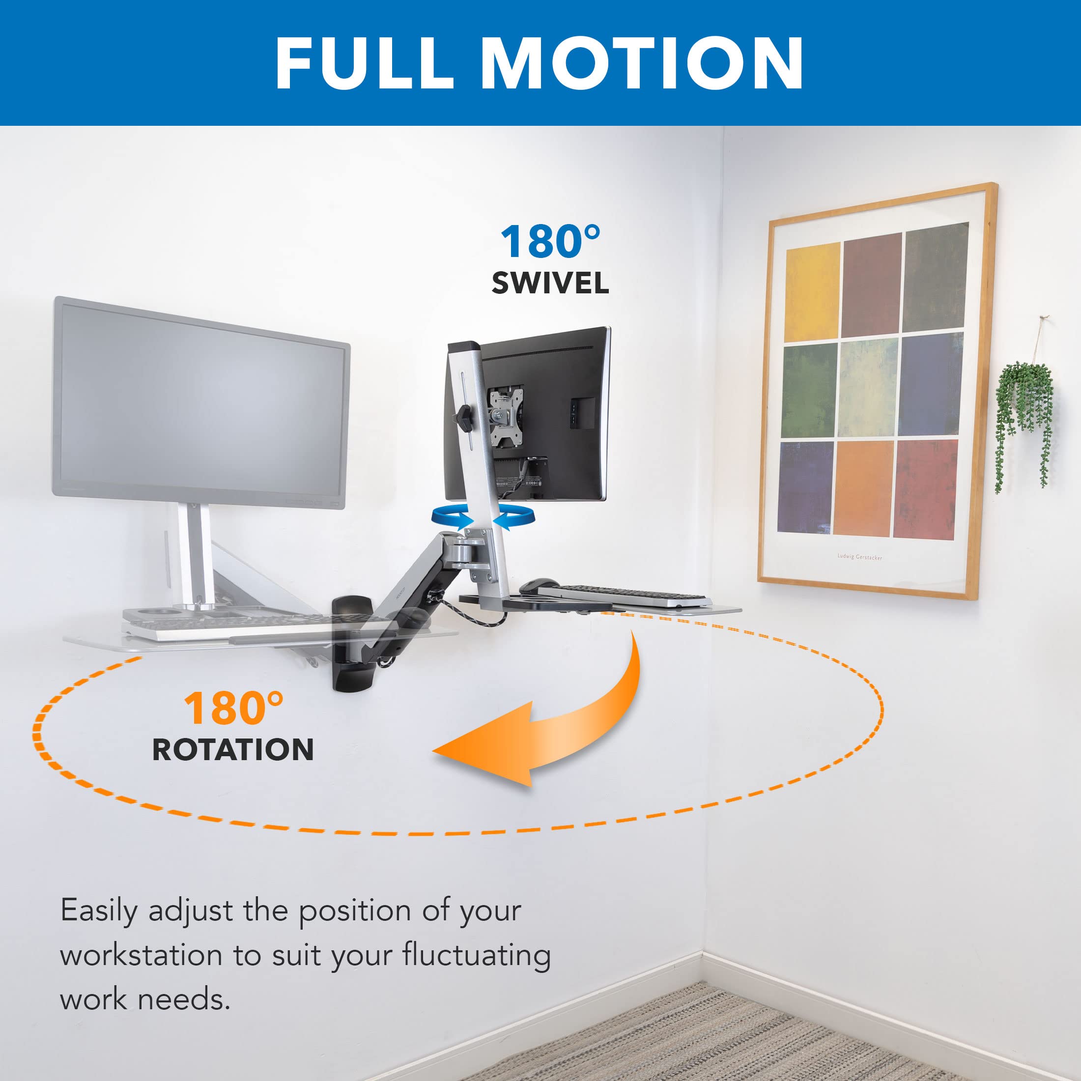 Mount-It! Adjustable Height Sit Stand Wall Mount Workstation - Ergonomic Computer Desk with Articulating Monitor Arm, Keyboard Tray & CPU Holder - VESA 75x75/100x100 (MI-7905) - Perfect for Home Office, Gaming Setup & Workspace Organization