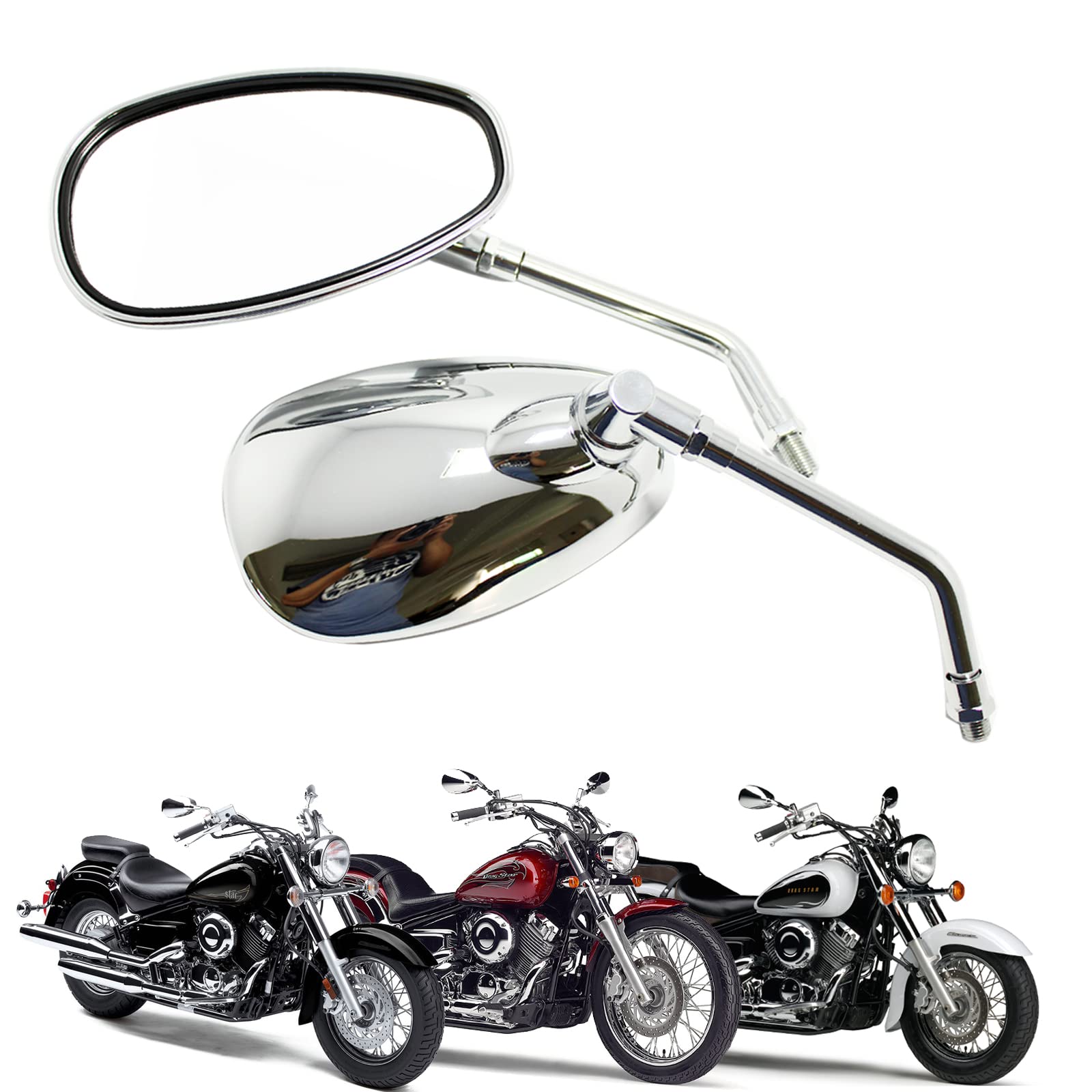 DREAMIZER Chrome Motorcycle Handlebar Mirrors - Universal Side Rearview Mirrors for Scooter, Street Bike, Cruiser, Chopper, Sport Bike & ATV - Enhance Safety & Style on Urban Commutes & Off-Road Adventures