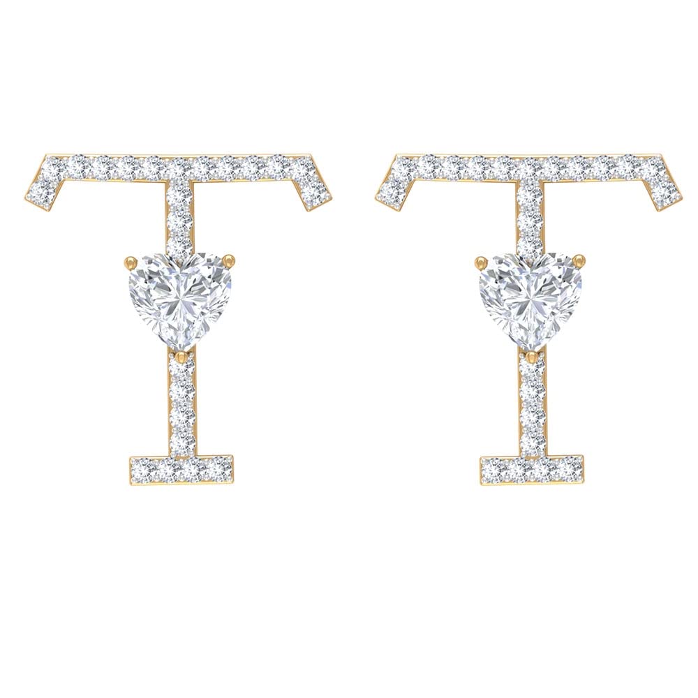 Diamond Initial Earrings A-Z | 14K Solid Gold Personalized Alphabet Stud Earrings for Women | Screw Back Design | Perfect Gift for Birthdays, Anniversaries & Special Occasions