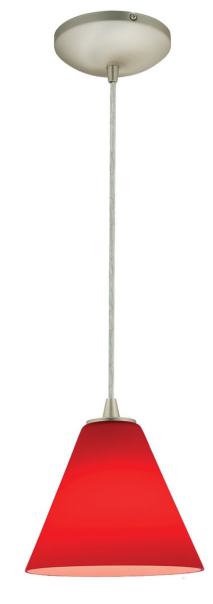 Elegant Martini Glass Pendant Light with Cord - Brushed Steel Finish & Red Glass Shade - Perfect for Bar, Restaurant, or Home Dining Room Lighting