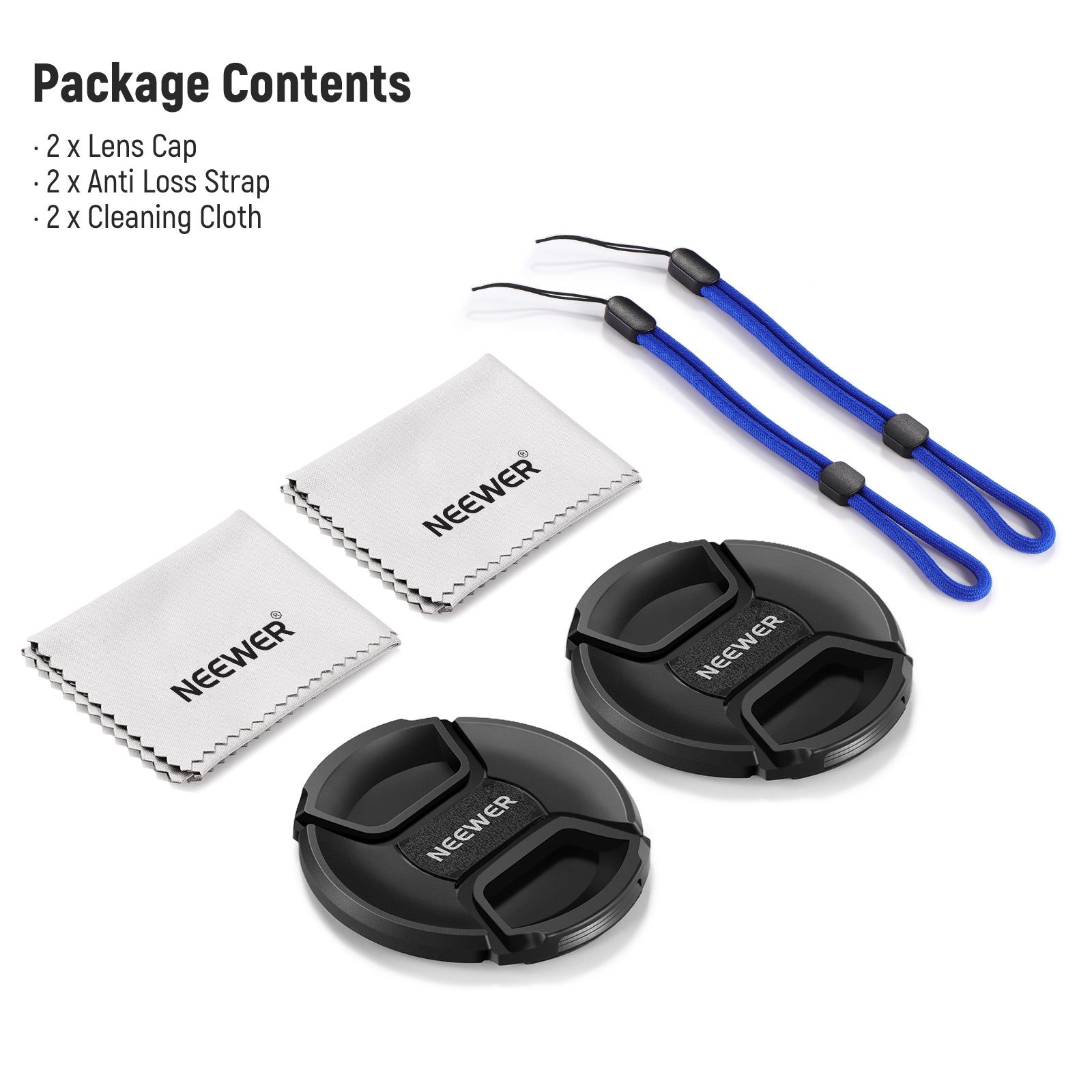 NEEWER 2 Pack Camera Lens Cap Kit - Universal DSLR & Mirrorless Camera Lens Cover - Dust & Scratch Protection for Canon, Nikon, Sony - Perfect for Travel, Outdoor Photography & Equipment Storage