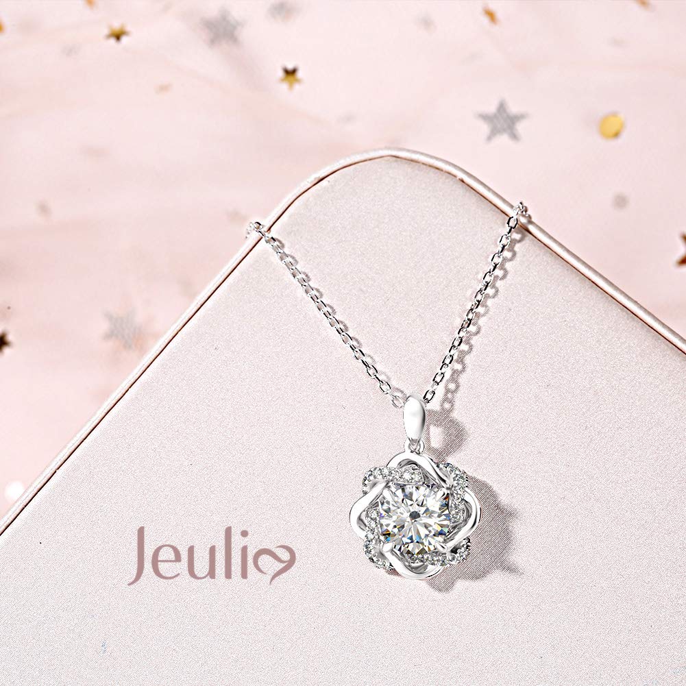 Jeulia S925 Sterling Silver Flower Necklace with White Diamond Pendant - Elegant Long Hollow Chain for Women, Perfect Mother’s Day & Valentine’s Day Jewelry Gift - Ideal for Weddings, Anniversaries and Special Occasions