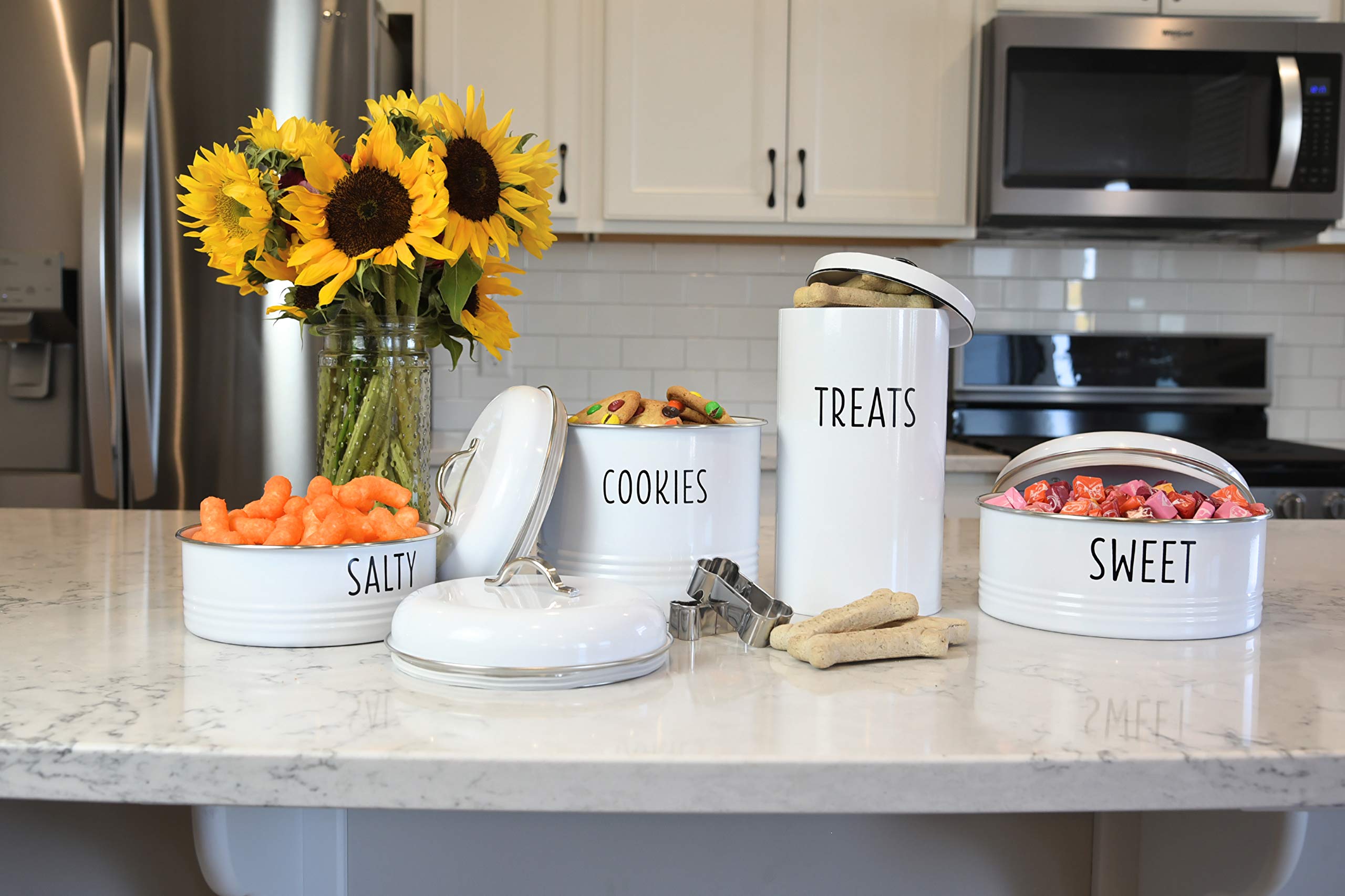White Modern Cookie Jar with 2-Piece Snack Containers & Treat Canister Set - Perfect for Kitchen Storage, Pantry Organization & Party Serving