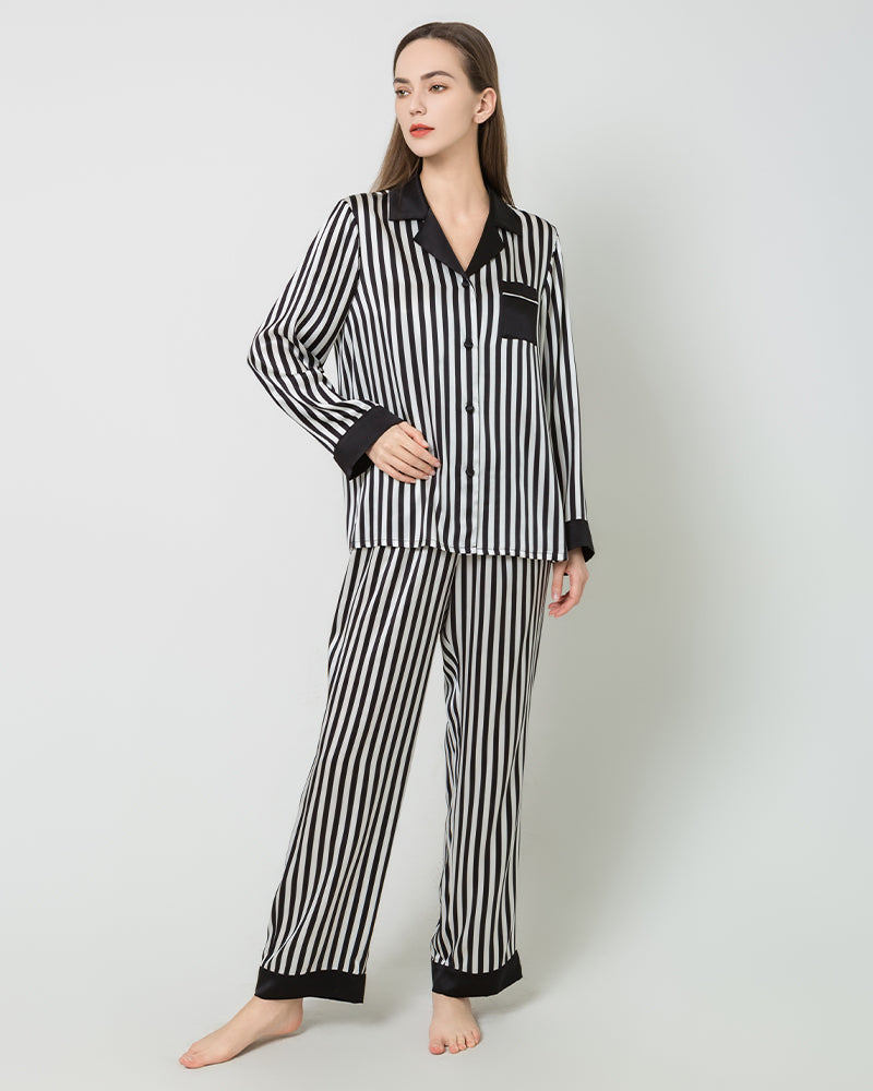 Luxury Striped Silk Pajama Set for Women - Soft & Comfortable Sleepwear Loungewear - Perfect for Nighttime Relaxation, Spa Days & Gift Giving