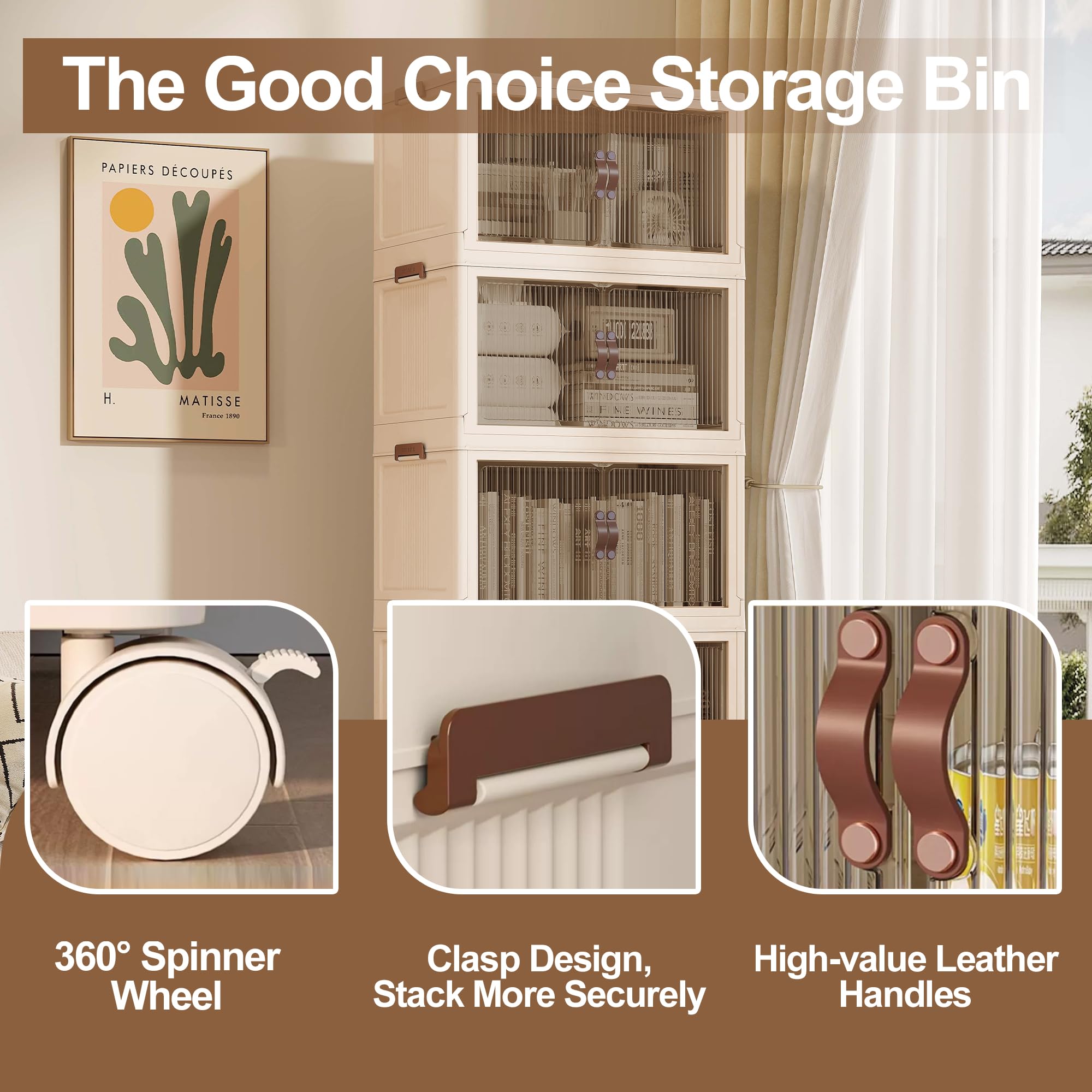 136 Gallon (543 Quart) Stackable Collapsible Storage Bins with Lids - Beige Closet Organizer Box with Door (26