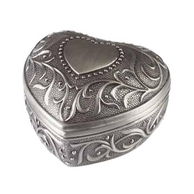 Heart-Shaped Pewter Jewelry Box with Dahlia Floral Design - Perfect for Valentine's Gifts, Anniversary Presents & Jewelry Storage