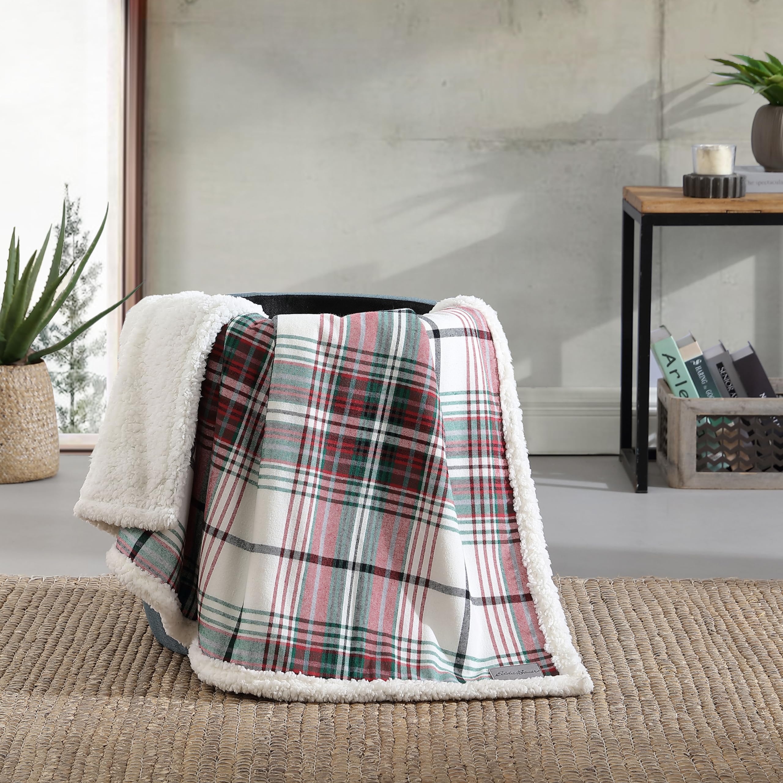 Eddie Bauer Super Soft Reversible Sherpa & Brushed Fleece Throw Blanket - Warm Plaid Bedding for Couch, Sofa, Bed - Perfect for Lounging, Movie Nights & Cozy Winter Evenings (Montlake Plaid Red)