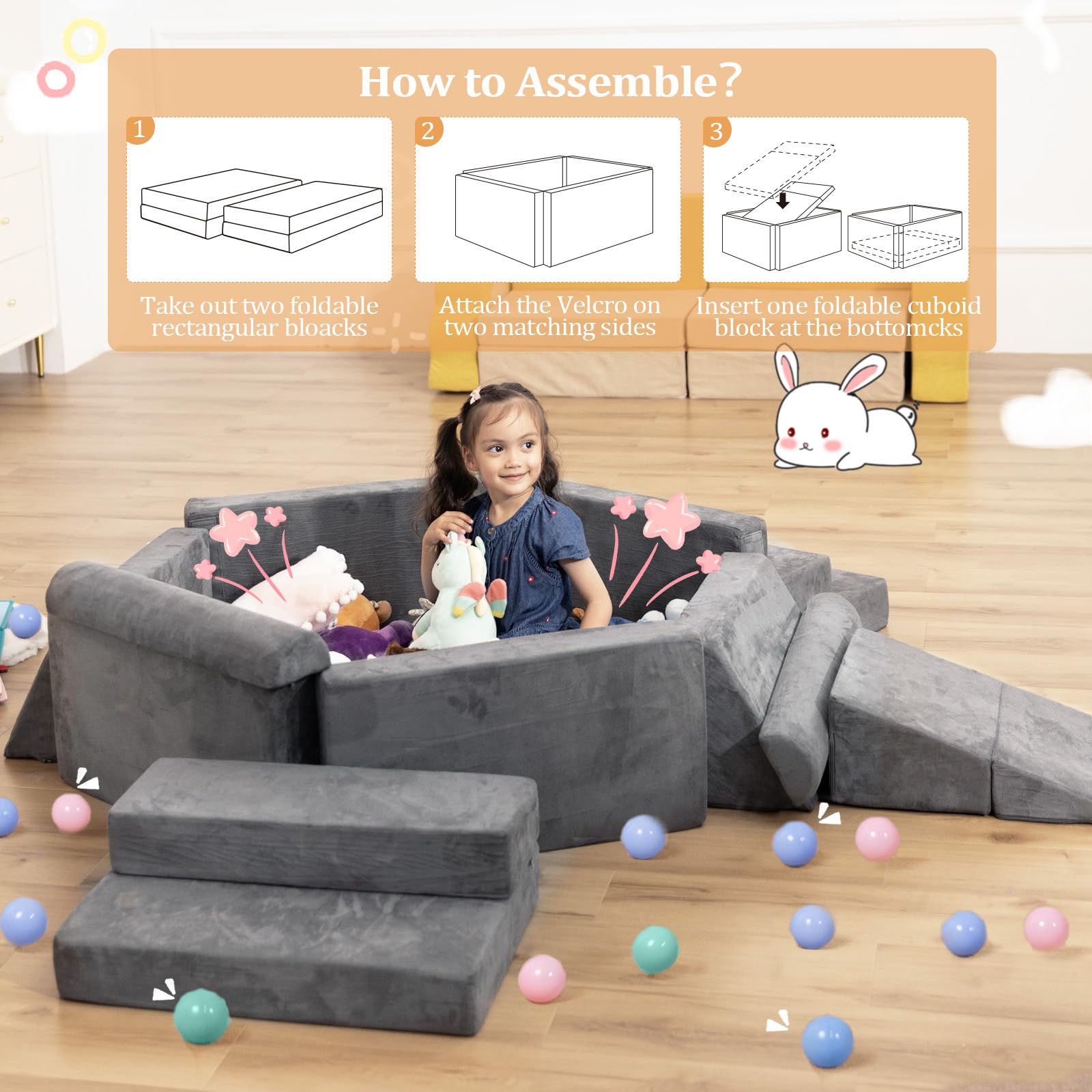 Best Modular Kids Play Couch - Convertible Toddler Sofa with Foam Climbing Blocks for Boys & Girls | Indoor Playroom, Nursery, Daycare & Montessori Learning Activities