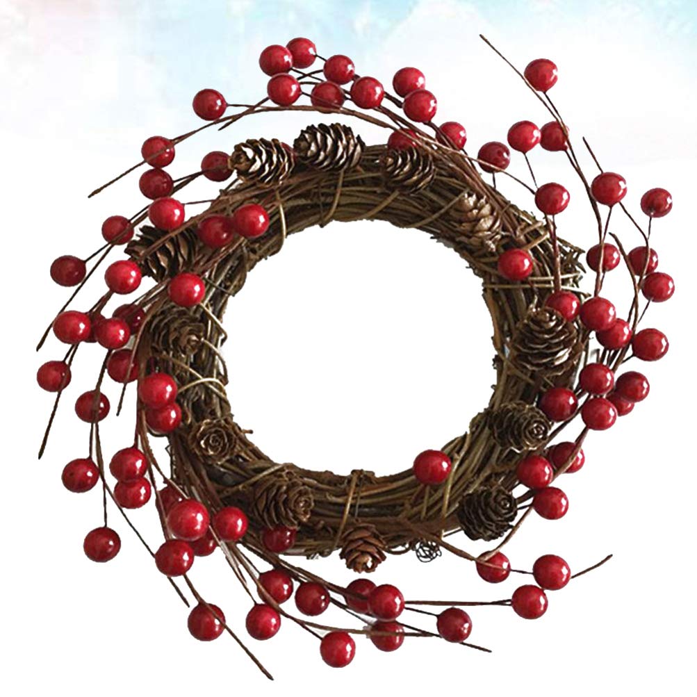 TENDYCOCO Artificial Berry and Pine Wreath - Spring Autumn Christmas Decor with Red Berries, Twigs & Candles for Indoor Outdoor Home Door Wall Mantel Holiday Party Wedding Decoration