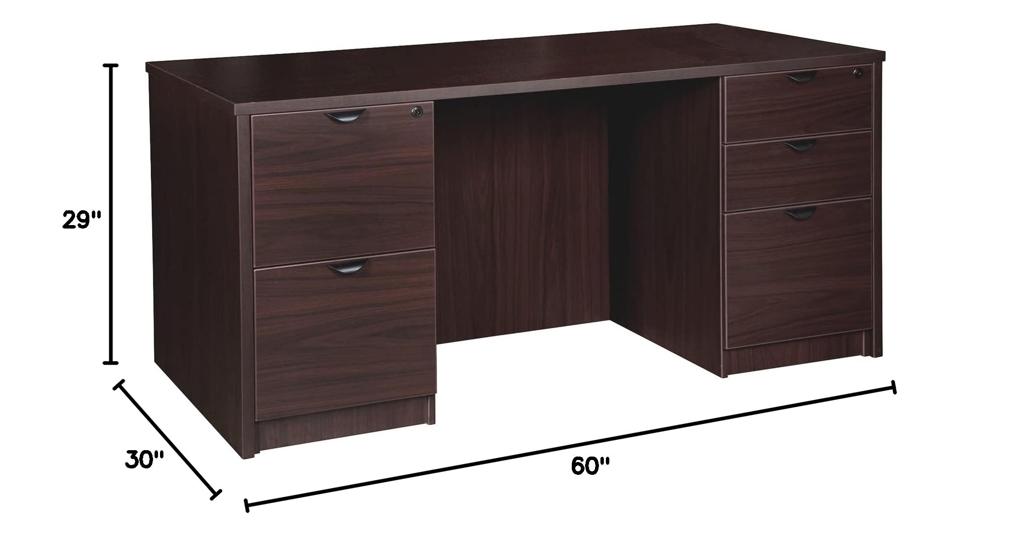 Lorell Prominence 2.0 Espresso Laminate Double-Pedestal Office Desk - Modern Executive Workstation for Home & Business Use