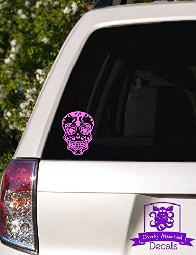 Sugar Skull Vinyl Decal Stickers for Car, Truck, Window, Laptop - 10 Inch Pink Dia de Los Muertos Decor - Perfect for Halloween, Day of the Dead Party, Car Accessories & DIY Crafts