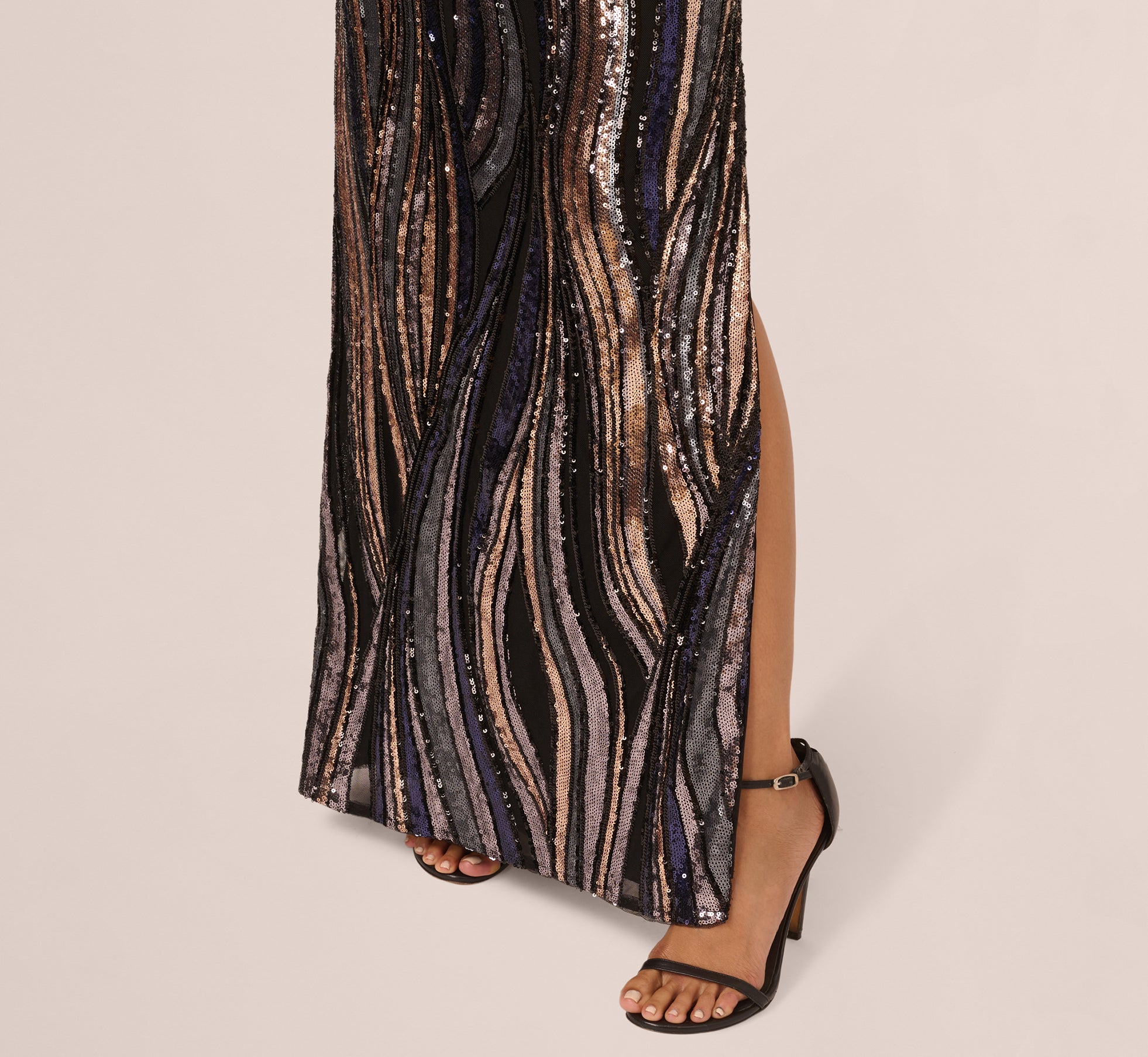Elegant One Shoulder Abstract Sequin Evening Gown in Black & Multicolor - Perfect for Prom, Cocktail Parties & Special Occasions