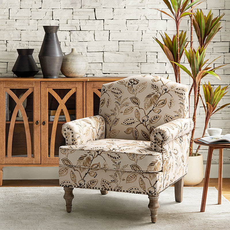 Raphael Farmhouse Armchair with Wooden Legs - Sturdy Frame Accent Chair for Living Room, Bedroom & Office (Multiple Styles Available)
