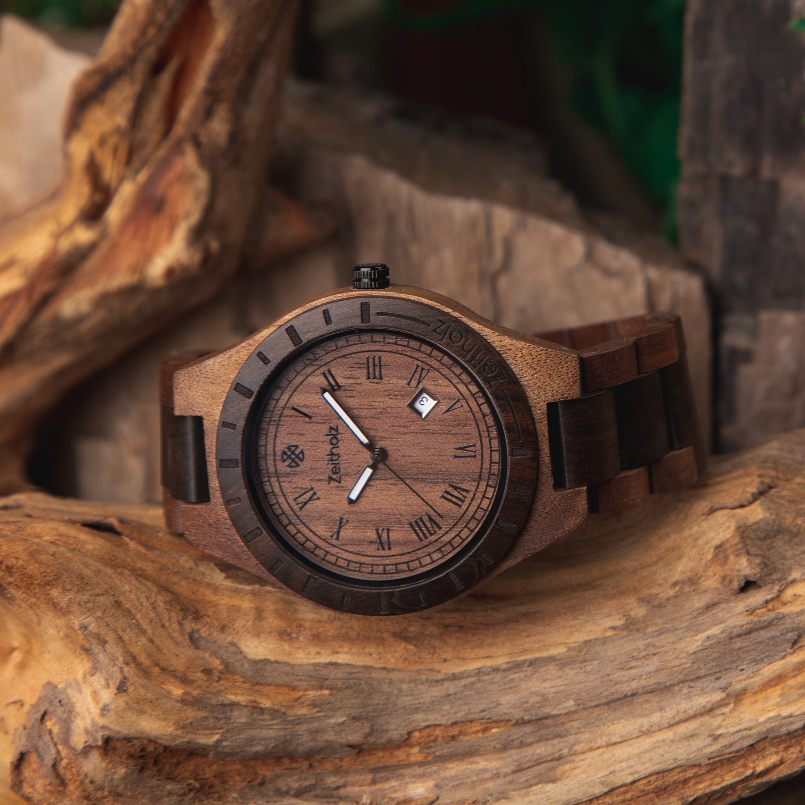 Zeitholz Men's Wooden Watch - 100% Natural Wood, Japanese Quartz Movement, Analog, 44mm Zittau Collection - Perfect Gift for Men, Ideal for Casual, Business & Outdoor Wear