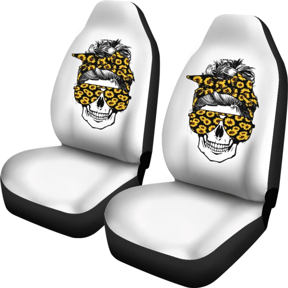 Stylish Skull with Glasses & Bandana Sunflower Car Seat Covers - Perfect for Gothic, Biker & Unique Car Interior Decor (212101)