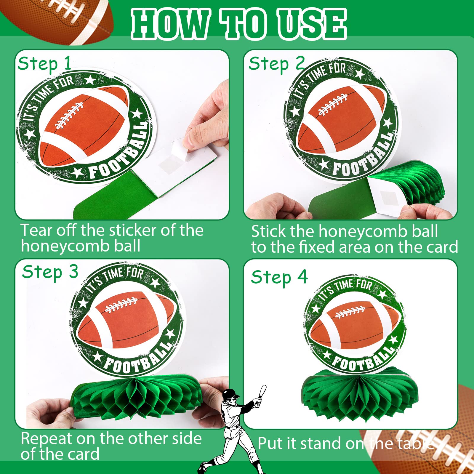 Tallew 9-Piece Football Party Decorations Set - 3D Honeycomb Centerpieces for Table Decor, Football Birthday Party Supplies | Perfect for Game Day Celebrations, Sports Themed Events & Tailgate Parties