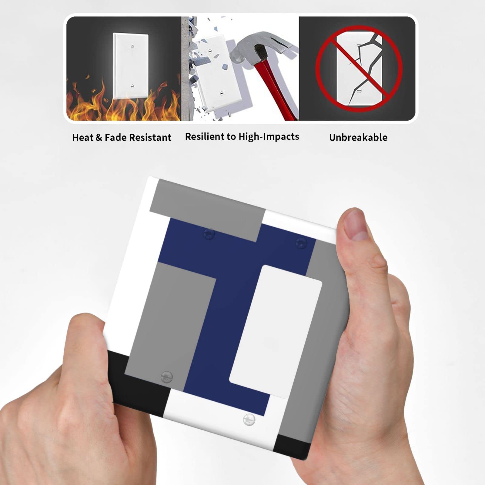 Abstract Blue Gray Light Switch Cover - Decorative 2 Gang Blank Rocker Wall Plate (4.5 x 4.5 Inch) - Funny Lightswitch Faceplate for Home & Office Decor - Perfect for Living Room, Bedroom, Kitchen & Bathroom