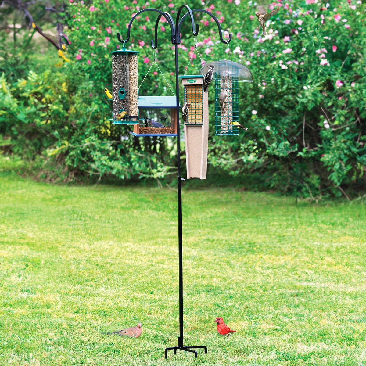 Adjustable Heavy Duty Quad Bird Feeder Hanger - 4 Hook Outdoor Bird Feeder Stand for Garden, Yard & Patio - Perfect for Attracting Wild Birds & Bird Watching