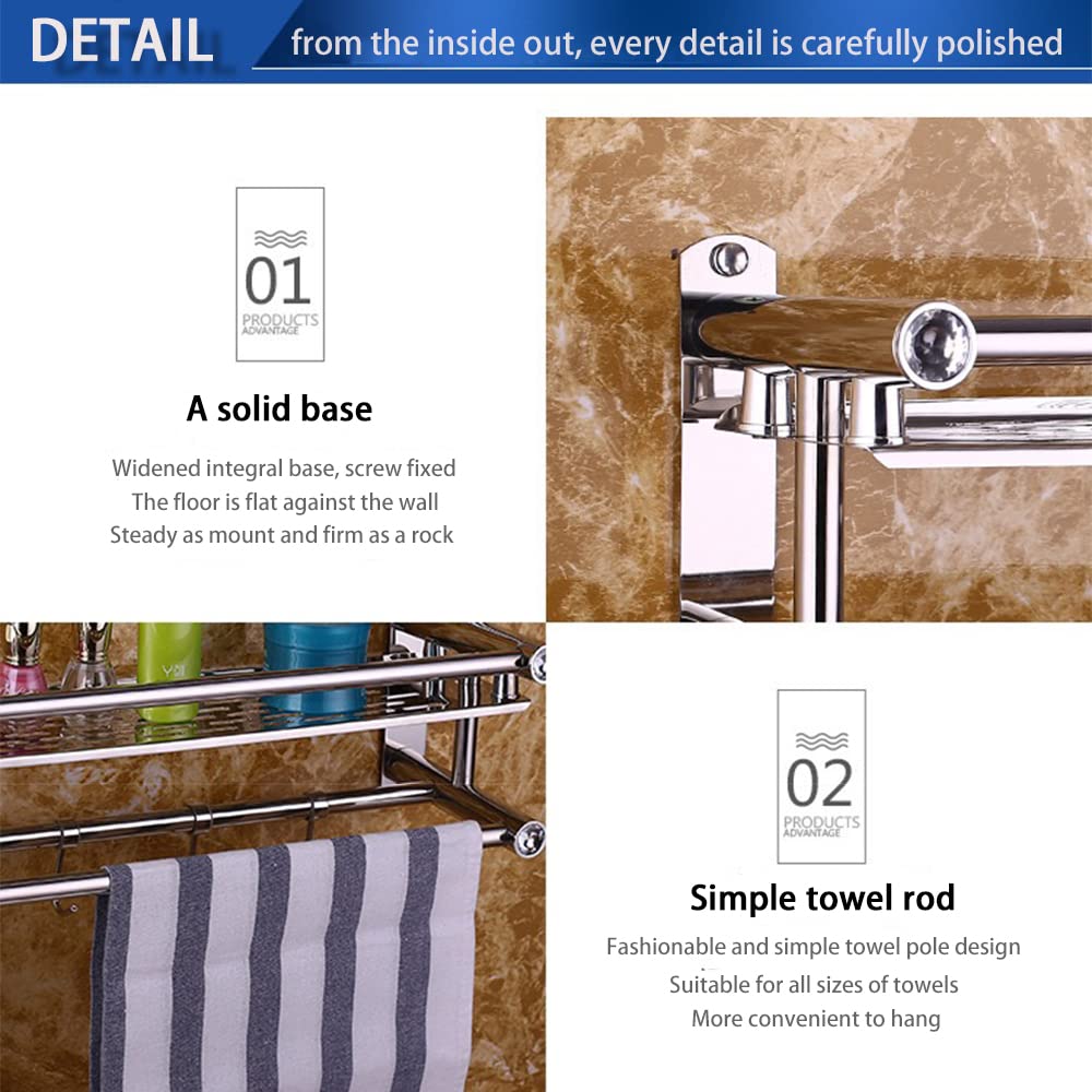 No Drill Adhesive Wall Mounted Bathroom Shelf - 15.75 Inch Rustproof Bathroom Organizer for Towels, Toiletries & Essentials | Perfect for Bathroom, Shower, Kitchen, Laundry Room & Dorm Storage